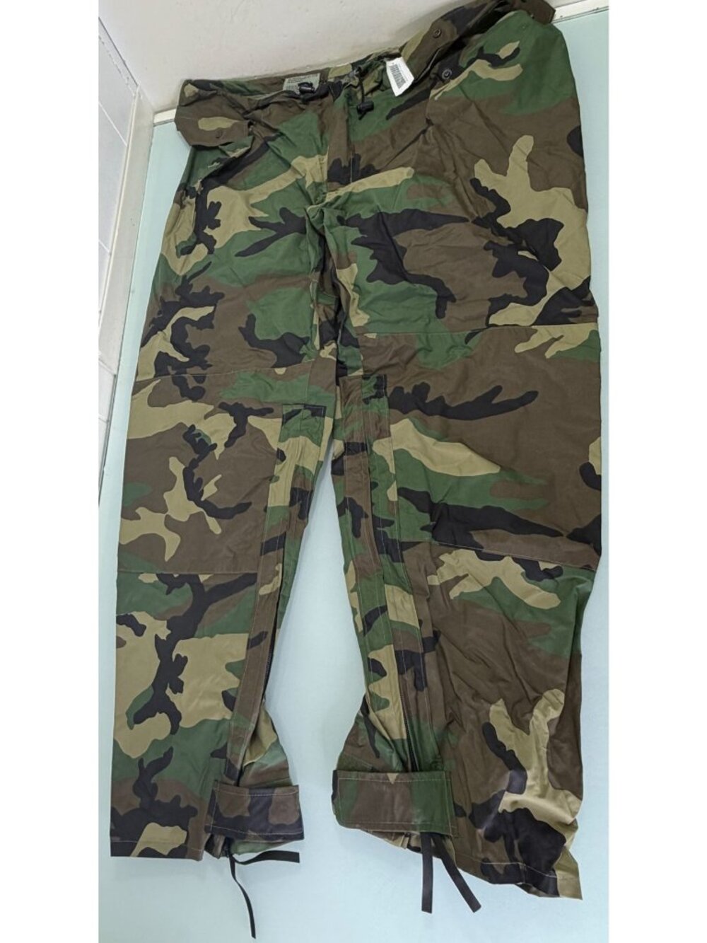 New Vintage US Army Improved Rain Suit Pants Mens Large L Woodland Camo Zip Leg